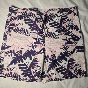 Levis Mens Hybrid Board Shorts Large Tropical Fern Leaf Print Navy Pink White